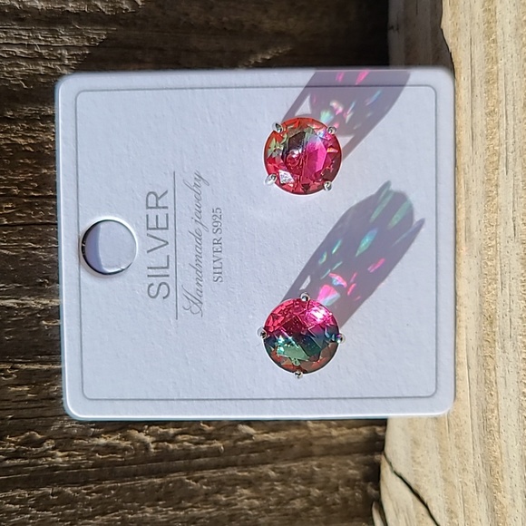 Jewelry - Sterling Silver Tourmaline Earrings s925 8mm Roses Are Red